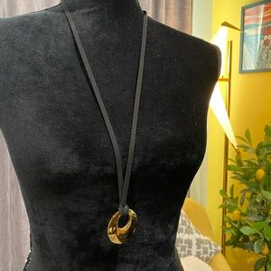 NWOT Banana Republic gold pendant on a black suede necklace